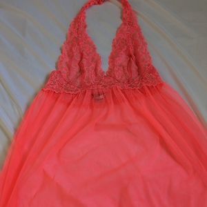 Victoria's Secret lingerie lace halter baby doll hot coral Medium